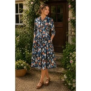 Hearts and Found Vintage Inspired Floral Cottagecore Quarter Sleeve Midi Dress